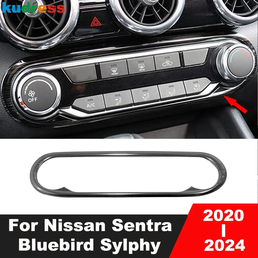 Car Center Air Condition AC Switch Button Frame Cover Trim For Nissan Sentra Bluebird Sylphy 2020-2023 2024 Steel Accessories