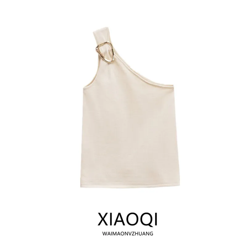 Autunno 2025 Nuovo Top da donna asimmetrico lavorato a maglia diviso Versatile Faion Commute Sle Ba Esposizione Slim Fit Cotone Poliestere