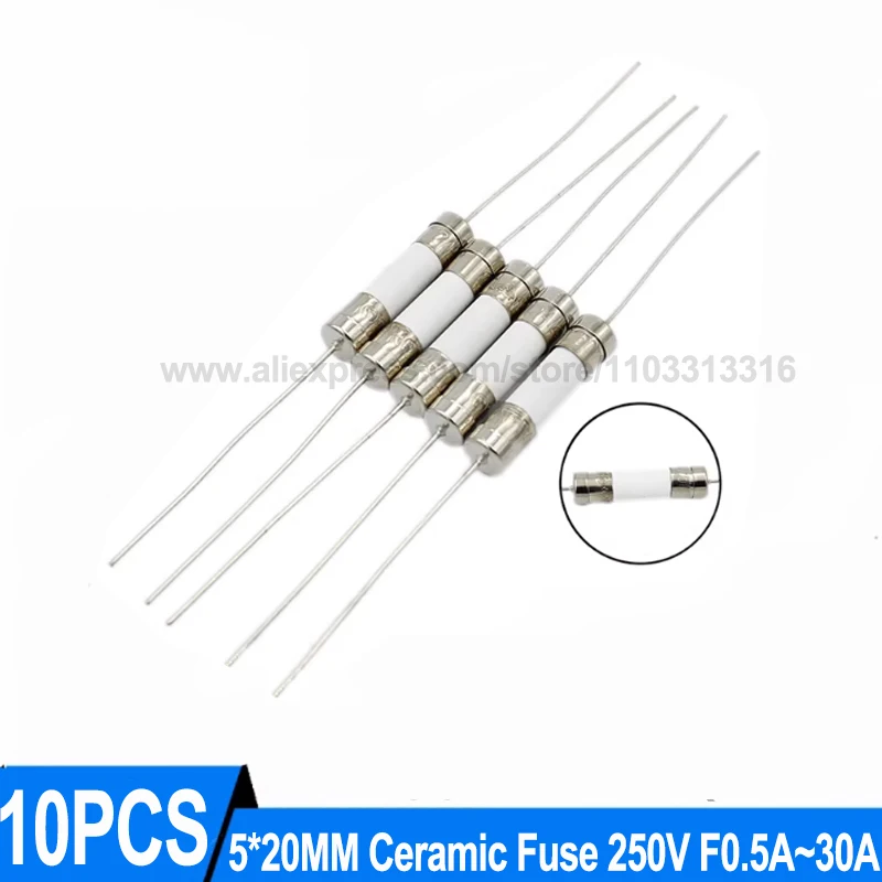 

Набор керамических предохранителей (10 шт.): быстродействующие, 5*20 мм, 250В, 1А, 2А, 2.5А, 3.15А, 4А, 5А, 6.3А, 8А, 10А, 12А, 15А, 16А, 20А, 25А, 30А