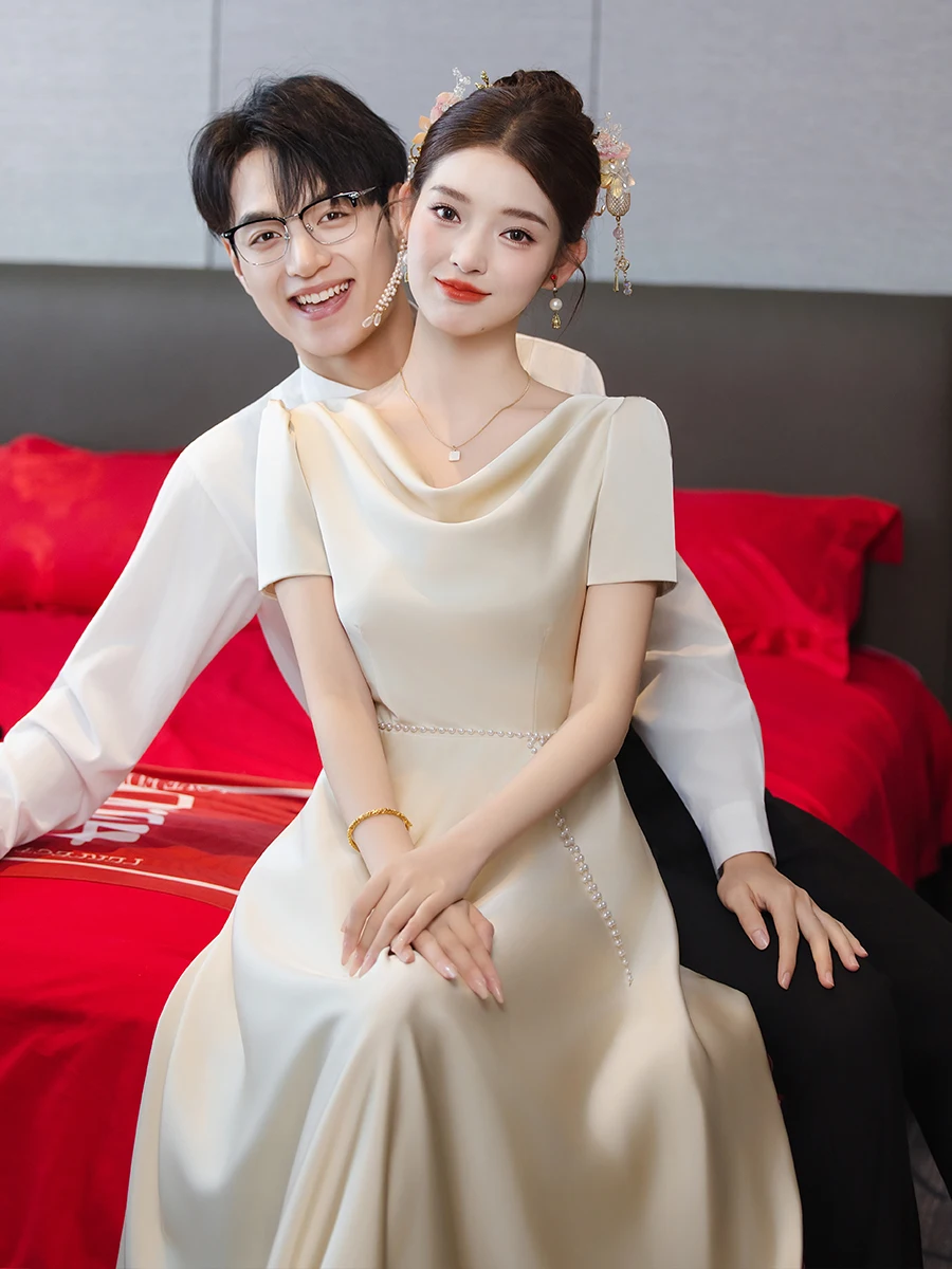 

Ele Wedding Dr Slimming Bridal Gown for Wedding Reception Vintage Sle A-Line Skirt Polyester Fabric ort Sve