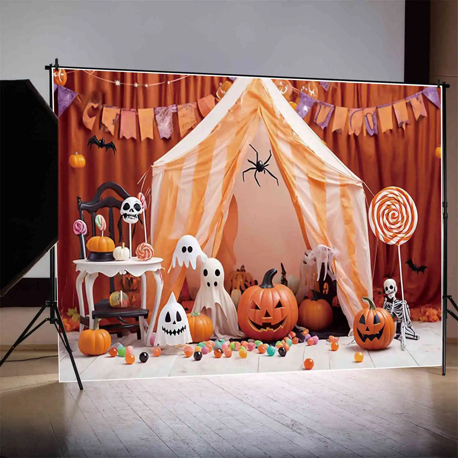 MOON.QG Halloween Backdrop Background for Photography Studio Children Party Castle Candy Lollipop Shooting Decor Photo Back Drop