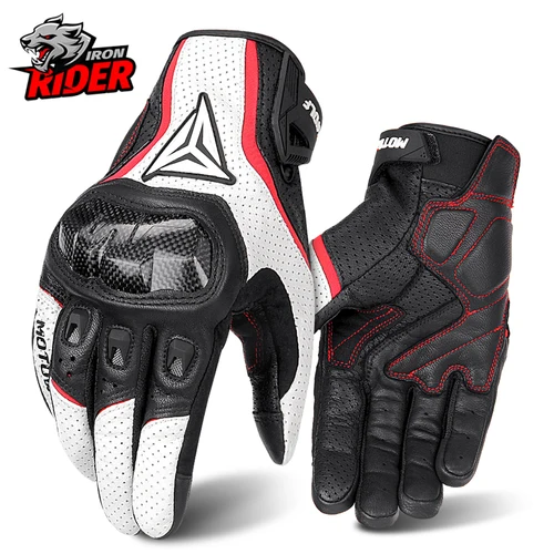 Guantes de Moto para hombre, transpirables, de cuero Real, con pantalla táctil, para estaciones, a prueba de viento, cálidos, para montar en Moto, Motocross