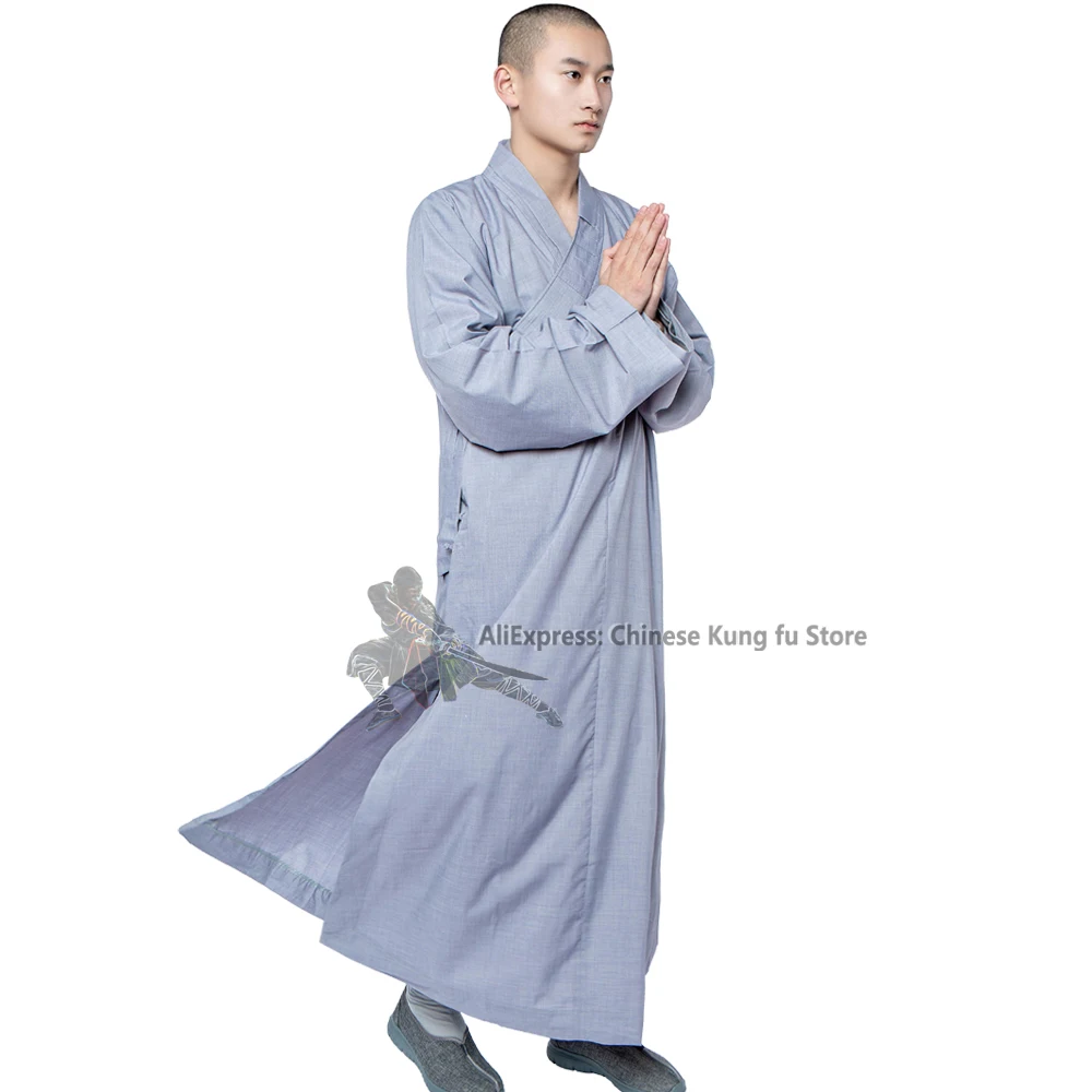 Gray Cotton Shaolin Kung fu Robe Training Uniform Buddhist Meditation Dress Wushu Martial arts Suit