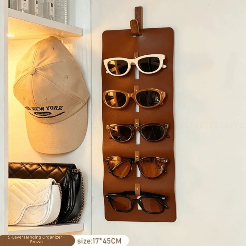 New Leather Sunglasses Organizer Wall Mounted Foldable Eyeglasses Holder Hanging Solid Eyewear Display Rack Eyewear Organization