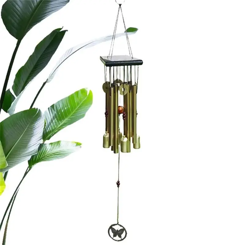 AEE4-Decorative Wind Bell 26Inches Wooden Wind Bells Outdoor Wind Chimes Melody Sympathy Garden Decor Copper Butterfly Deep