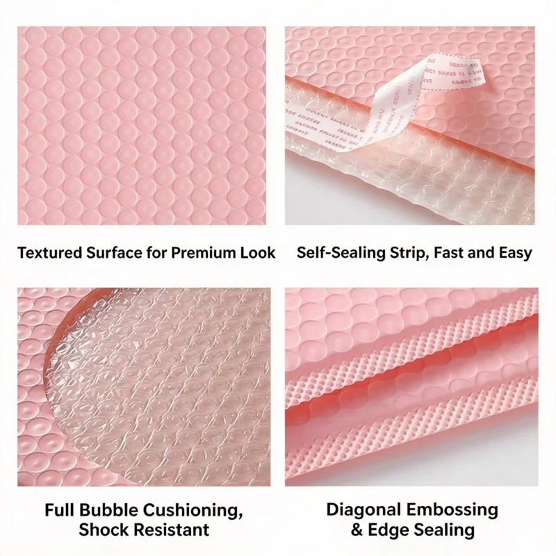 100pcs Naked Pink Bubble Bag Postal Envelope Bubble Bag Thickened Self Adhesive Sealed Packaging Transport Bag