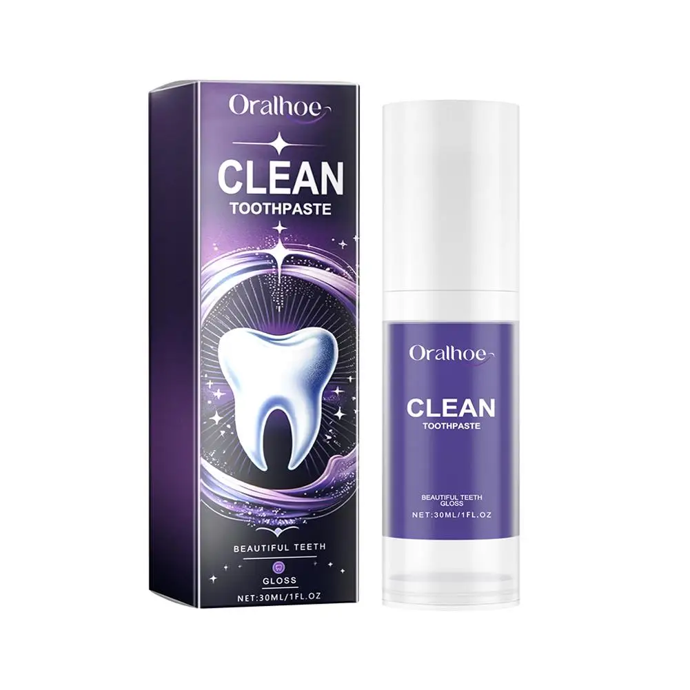 Creme dental branqueador roxo, remoção de manchas dentárias, reparação de gomas dentárias, brilho hálito fresco, 30ml