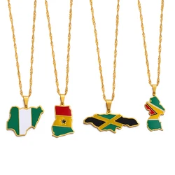 Anniyo Colorful Flags Nigeria Ghana Jamaica Guyana Maps Stainless Steel & Enamel Pendant Necklaces National Jewelry @122921