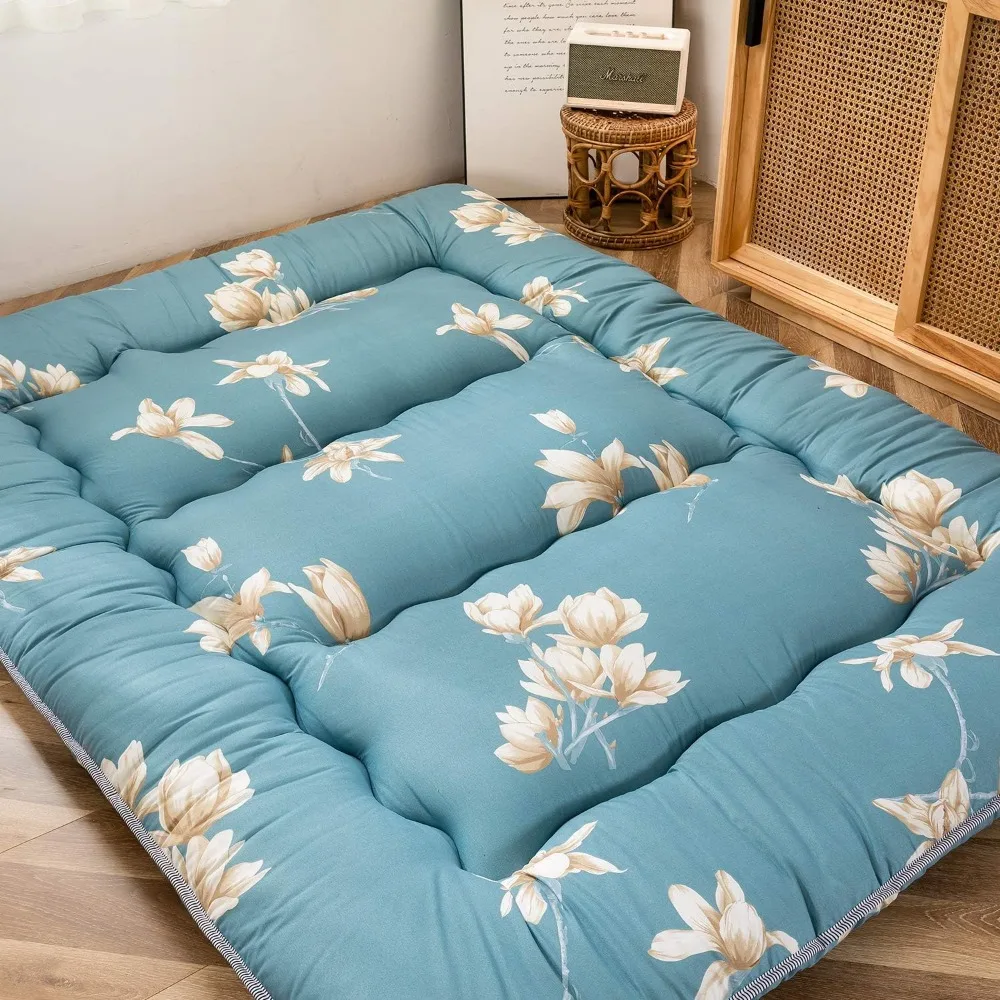 Piso japonês de estilo rústico com estampa floral, colchão futon para adultos dobrável, colchão de acampamento, espreguiçadeira, sofás de cama