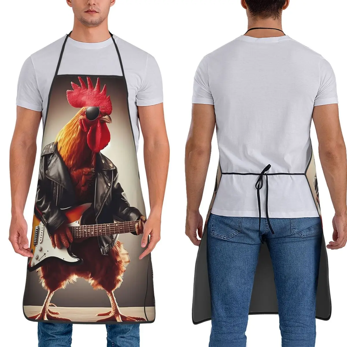 Playful Rooster Playing Guitar Aprons Chef Baking Tablier Sleeveless Bib Kitchen Cleaning Pinafore for Women Men Painting