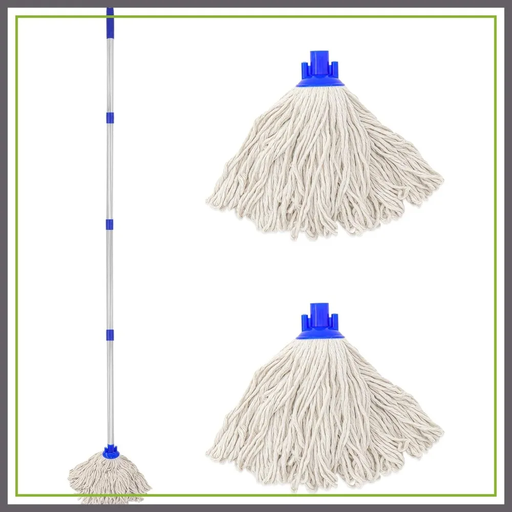 

EaseYourDay Cotton Cloth Mop, 4 Section Stainless Steel Pole + Two Cotton String Mop Heads