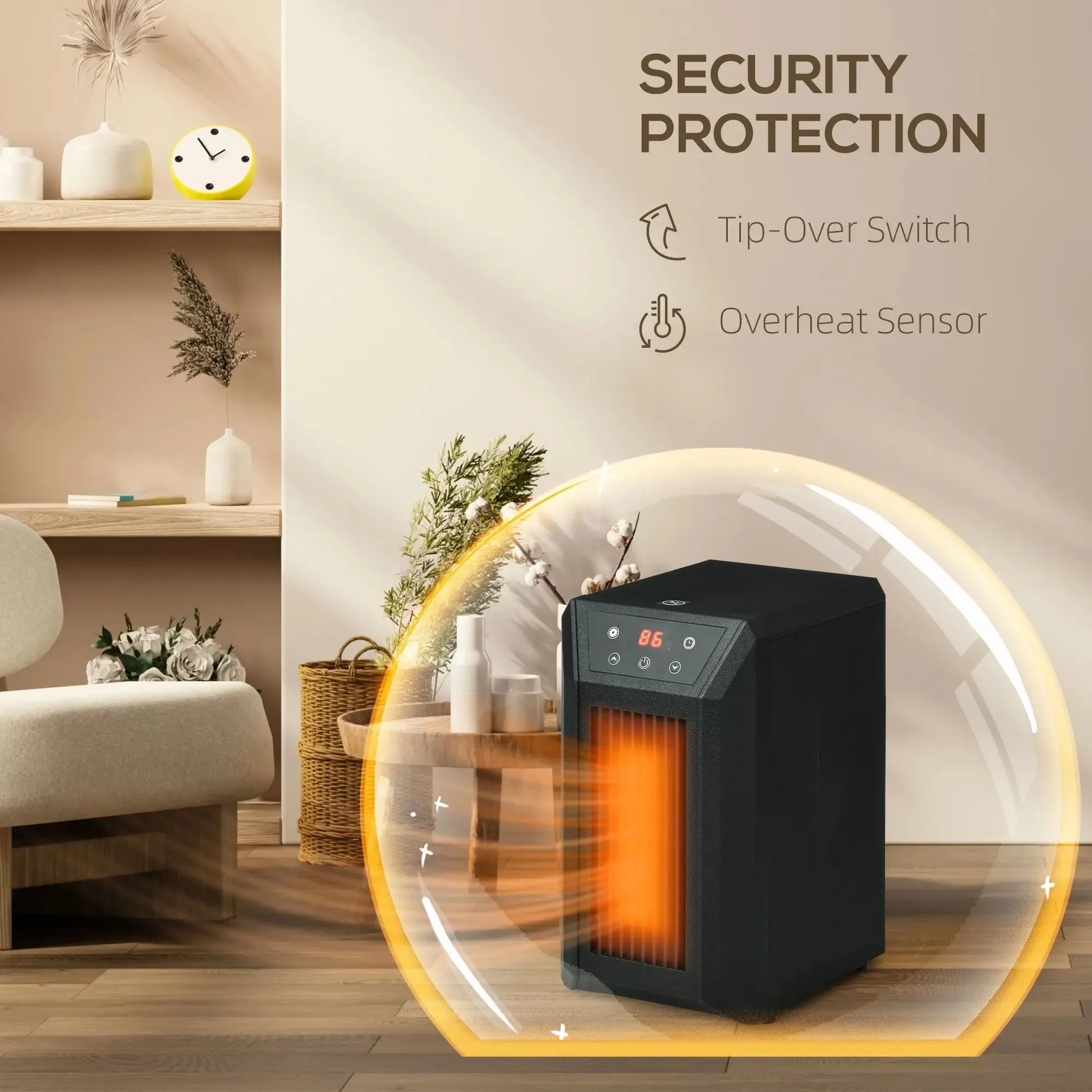HOMCOM سخان الفضاء الكهربائي المحمول 1500 واط تسخين سريع الأشعة تحت الحمراء عنصر الكوارتز ترموستات 3 طرق عن بعد 12 ساعة الموقت