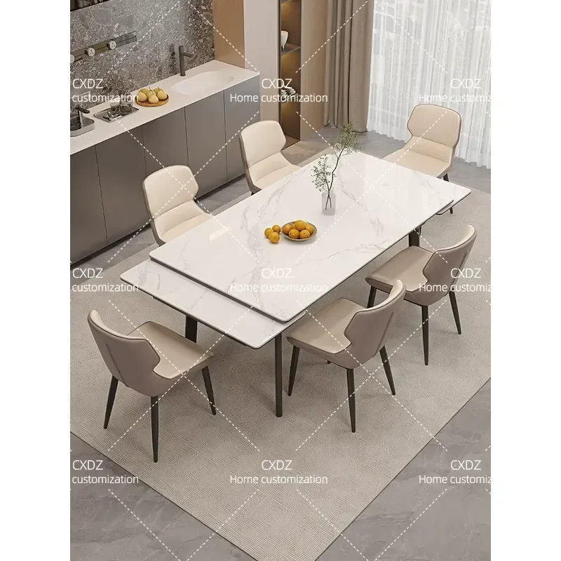 Minimalist Rock Slab Telescopic Folding Dining Table and Chair Set Rectangular Solid Wood Modern Simple Design for Small
