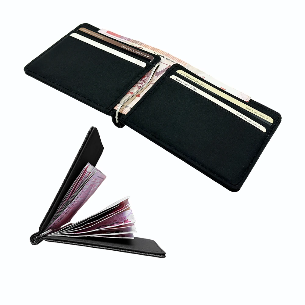 Luxurious Cross Grain Leather Slim Wallet Card Holder Minimalist Design Men's Wallet Cash Clip Design Card Cases