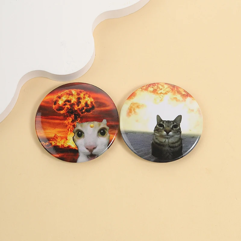 Angry Cat Fire Meme Pins Cats Explosion Tinplate Brooches Lapel Badges Animal Funny Jewelry Gift for Kids Friends