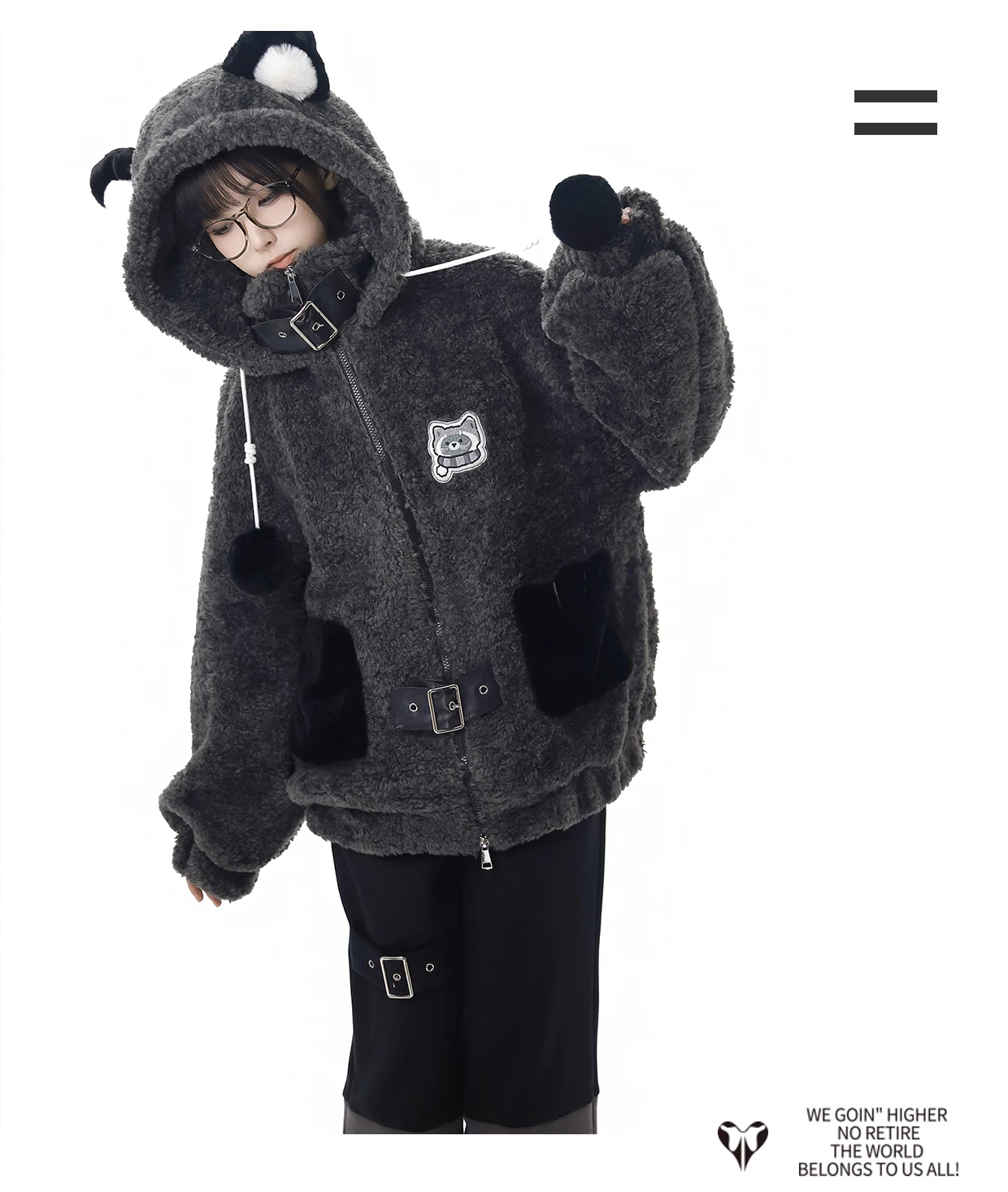 Original Design Student Süße Kühle Pelz Plüsch Jacke Winter Neue Mädchen Lose Dünne Mit Kapuze Plüsch Mäntel Hosen Top Beinlinge Set