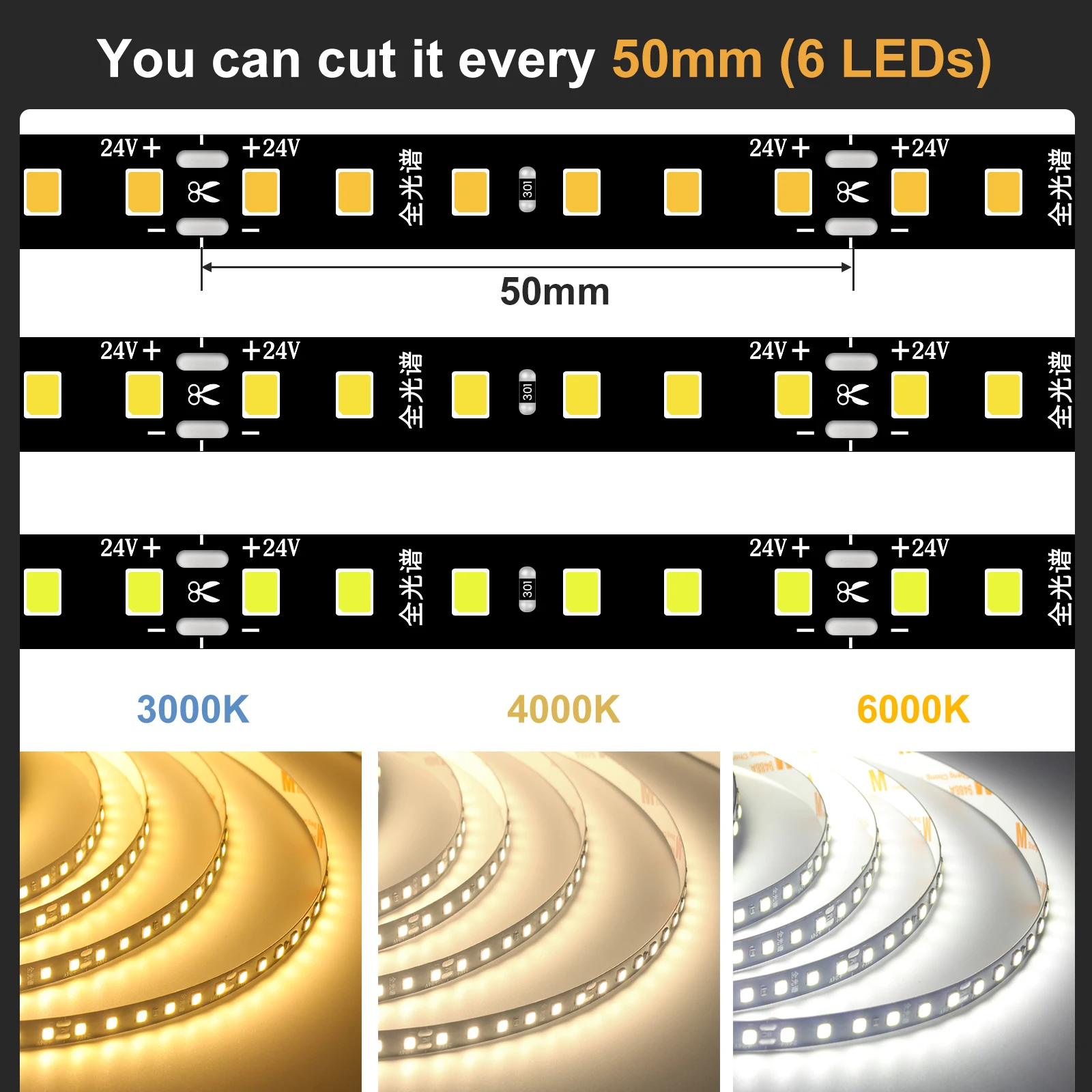 120LEDs/m DC24V 8mm PCB LED Strip 2835 3000K 4000K 6000K Flexible And Cuttable Soft Lamp Bar RA85+ 5M 10M/Roll Home Lamp Strip