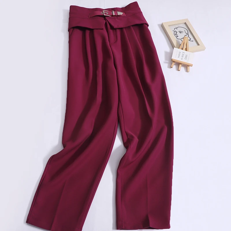 Hikigawa Chic Fashion Women All Match High Waist Harem Pants Spring Solid Vintage Leather Button Straight Trousers Ropa Mujer