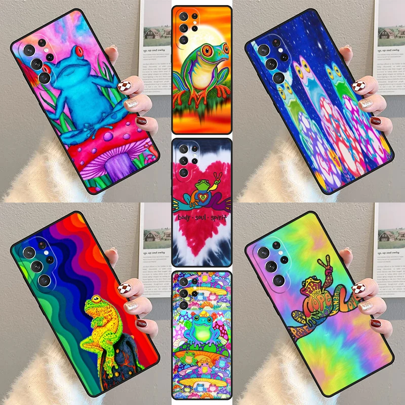 Frong Froggy Art Groovy Hippie Phone Case For Samsung Galaxy S23 S21 S20 FE S24 S22 Ultra Note20 S10 S9 S8 Plus Silicone Cover