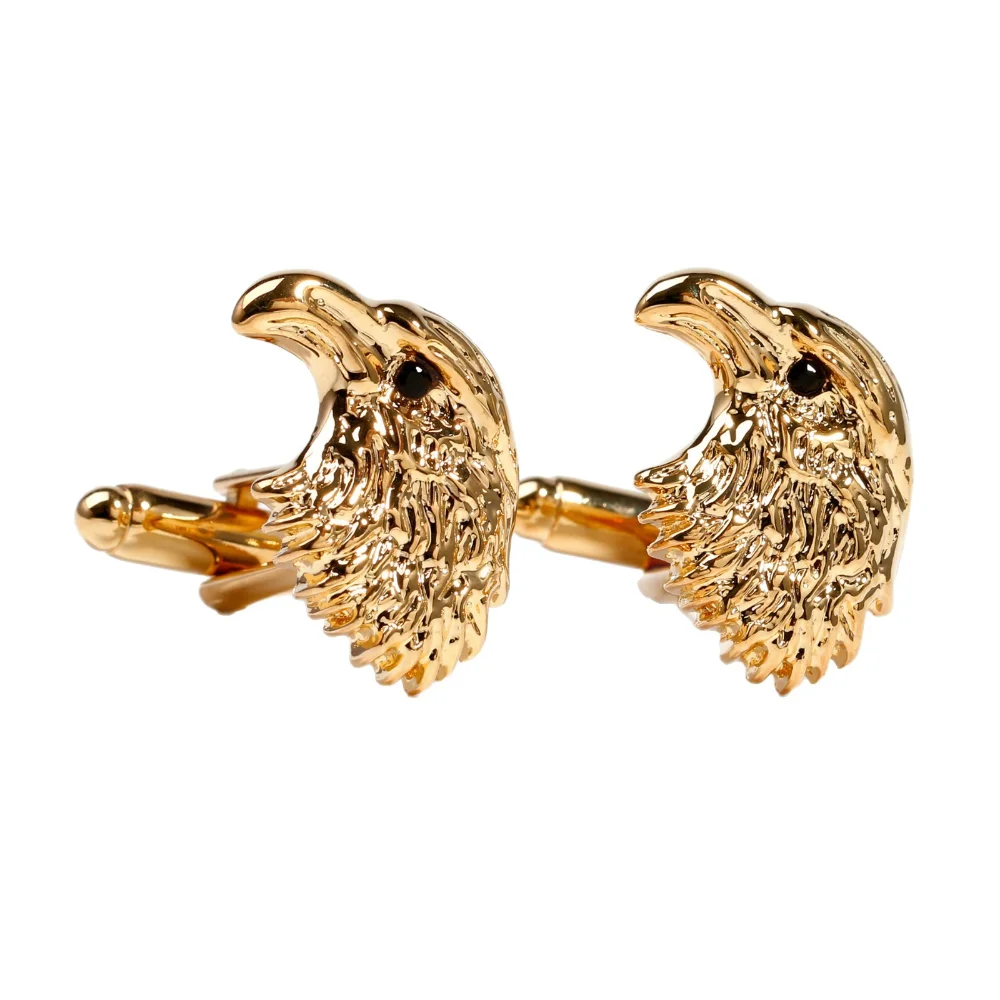 Golden Three-dimensional Eagle Head Cufflinks Mighty Relief Eagle Head Men's Business Dress Shirt Cuff Buckle Banquet Accessory