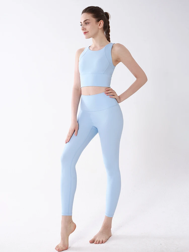 2 Pieces Women Yoga Set High Intensity Fixed Chest Pad Shockproof Yoga Top High Waist Leggings Leisure Running Cycling Sport Set