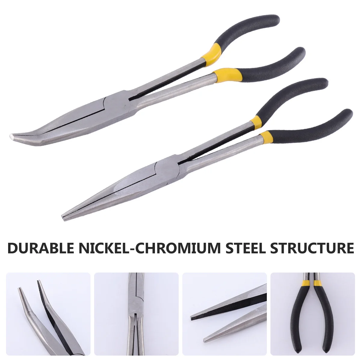 2개입 11인치 긴 곡선형 코 플라이어 내구성 있는 니켈 크롬 강철 자동차 수리용 중형 그립 도구 경량