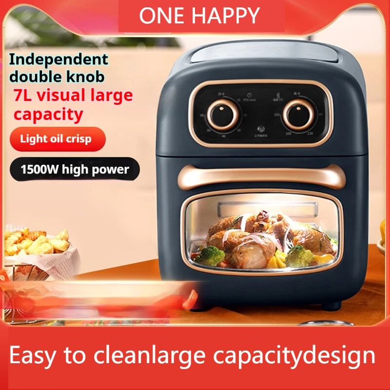 7L Visual Air Fryer Oven, 1500W Oil-Free Electric Cooker with Non-Stick Basket & Independent Knobs