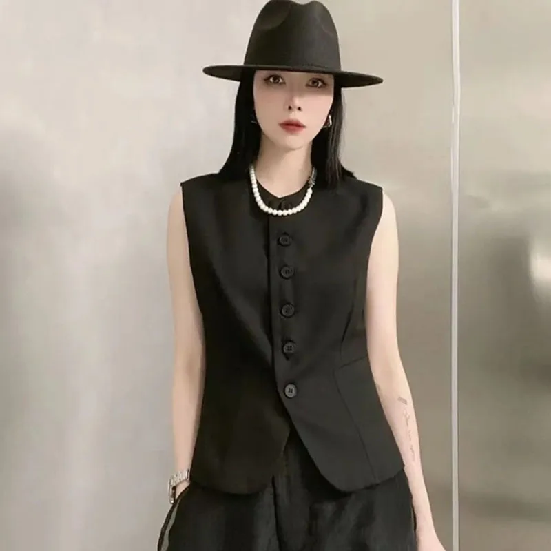 Female Fashion High-grade Suit Vest Top Coat Women Xiaoxiangfeng Blazer Waistcoat Jacket Spring Summer Ladies Sleeveless Outwear