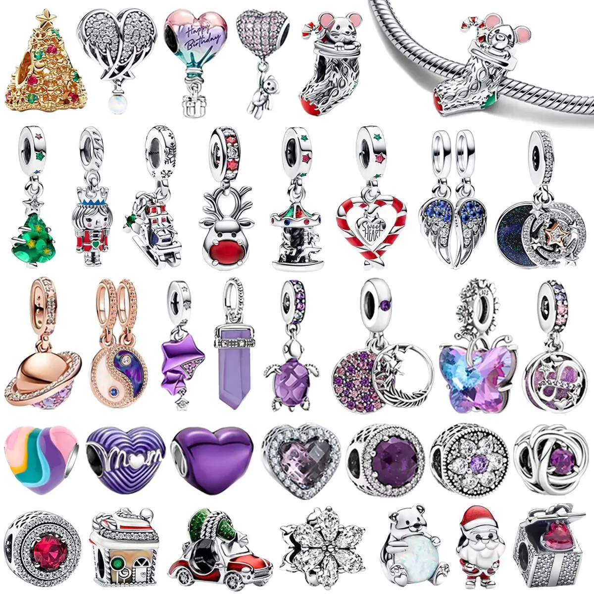 

New in 925 Sterling Silver Murano Bead Heart Dangle Pendant Charm Fit Original Bracelets Women DIY Jewelry Making Christmas Gift
