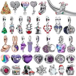 New in 925 Sterling Silver Murano Bead Heart Dangle Pendant Charm Fit Original Bracelets Women DIY Jewelry Making Christmas Gift