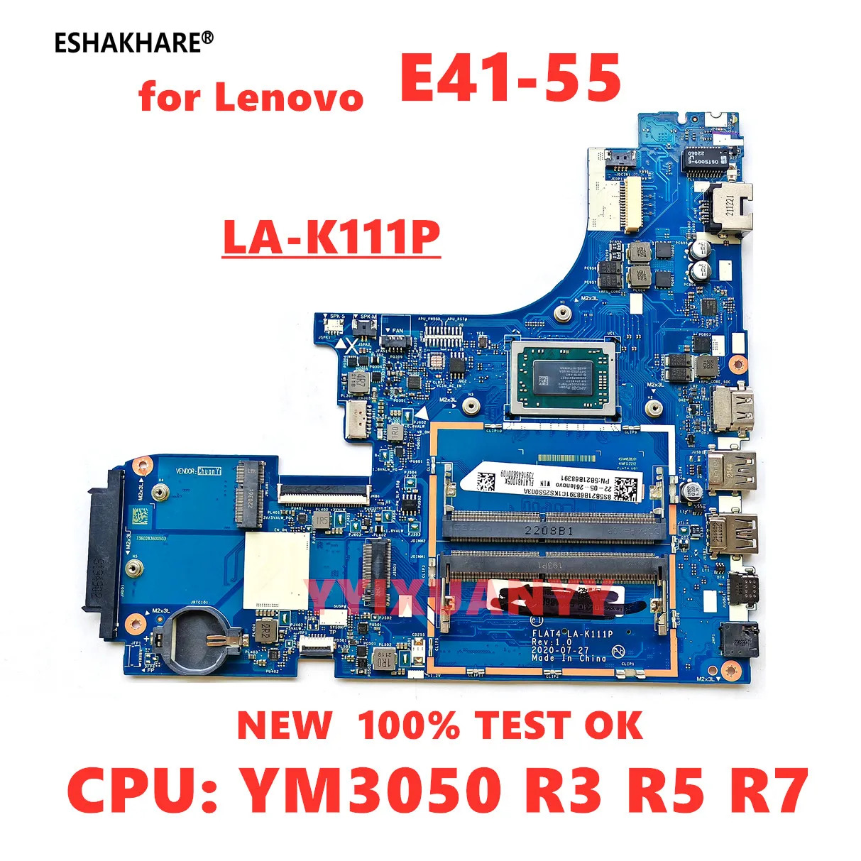 

FLAT4 LA-K111P Mainboard For Lenovo E41-55 Laptop Motherboard With R3 R5 R7 CPU 5B21B68391 Original new 100% test OK