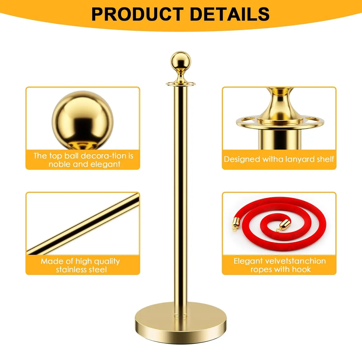 8 PCS Stainless Steel Stanchion Post Queue 5 ft Red Velvet Rope Red Carpet Ropes and Poles Crowd Control Barriers for Red