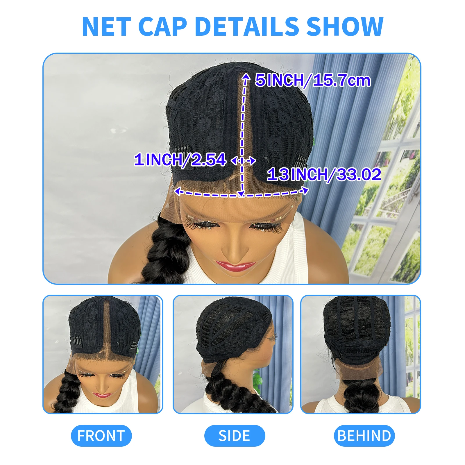 Ponytail Braided Wigs Synthetic Lace Front Cornrow Braided Wigs for Black Women with Baby Hair Natural Color Knotless Wigs