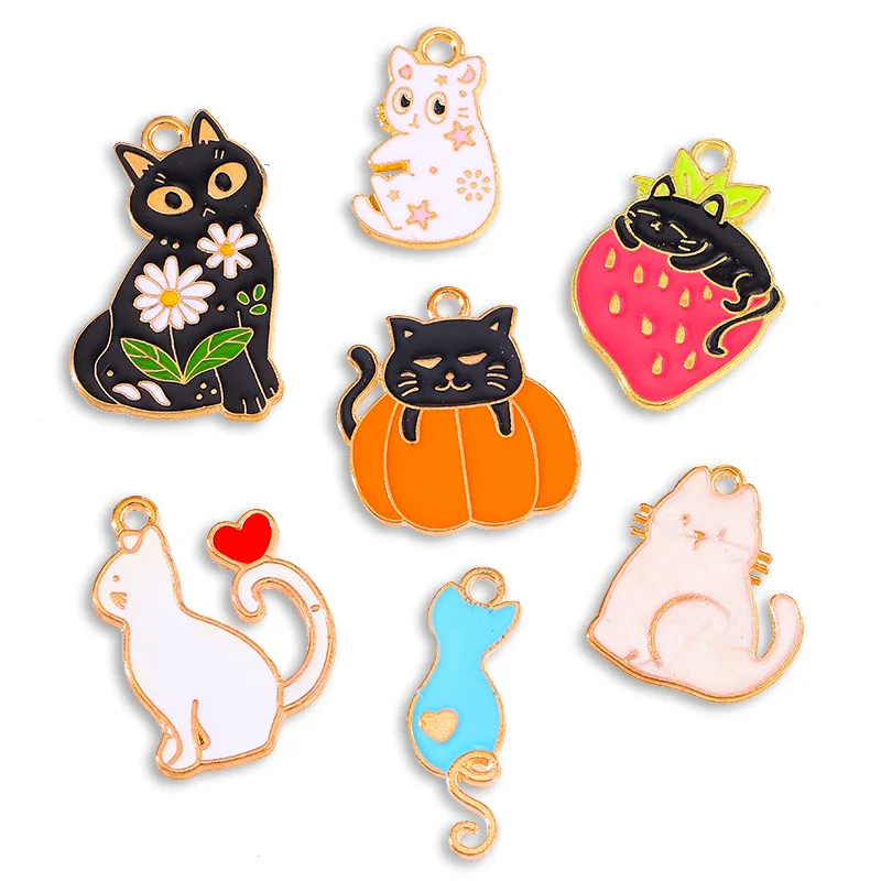 Mixed 35 Styles Colorful Enamel Cat Animal Alloy Charm for Jewelry Making DIY Bracelet Necklace Pendant Accessories Wholesale