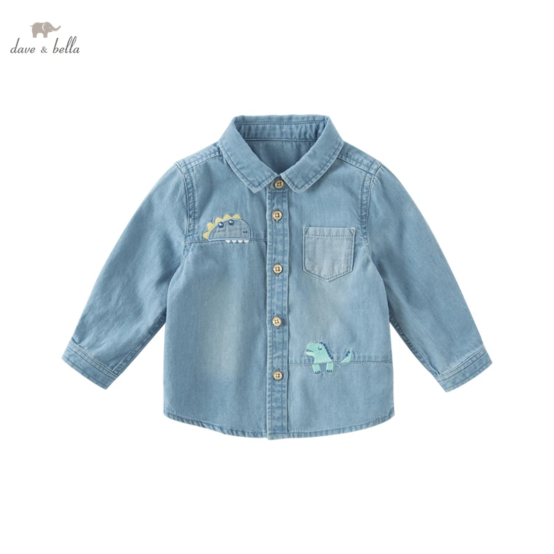 Dave Bella Cotton Denim Blue Shirt Boy Casual Shirt Fall Fashion Long Sleeve Suitable Denim Shirt Boy Clothes DB3222363