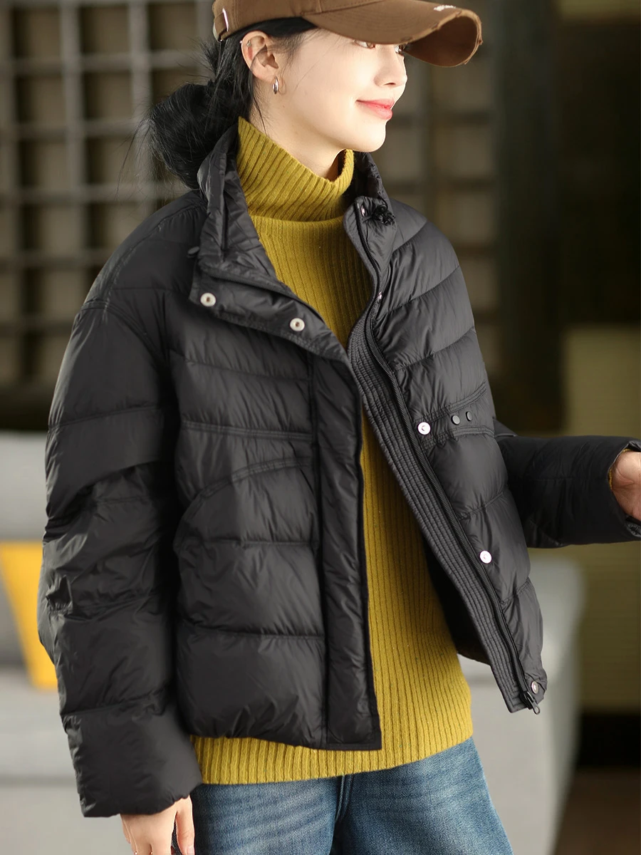 

Warmth Du down Jaet Women's Faionable Winter Coat 90 White Du Feather Filled Stand Collar Stitched Anti-Wind