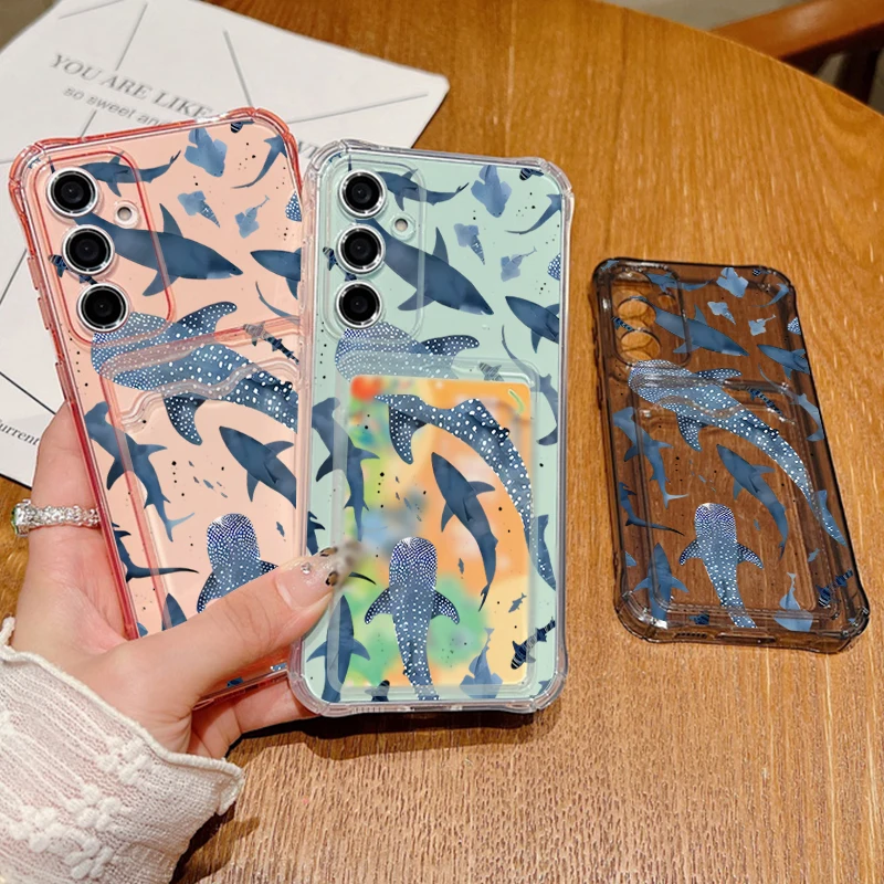 المحيط القرش الحوت قضية الهاتف لسامسونج غالاكسي A56 A16 A55 A35 A25 A15 S25 Edge S24 S23 الترا S24 FE حافظة للبطاقات محفظة غطاء من البولي يوريثان