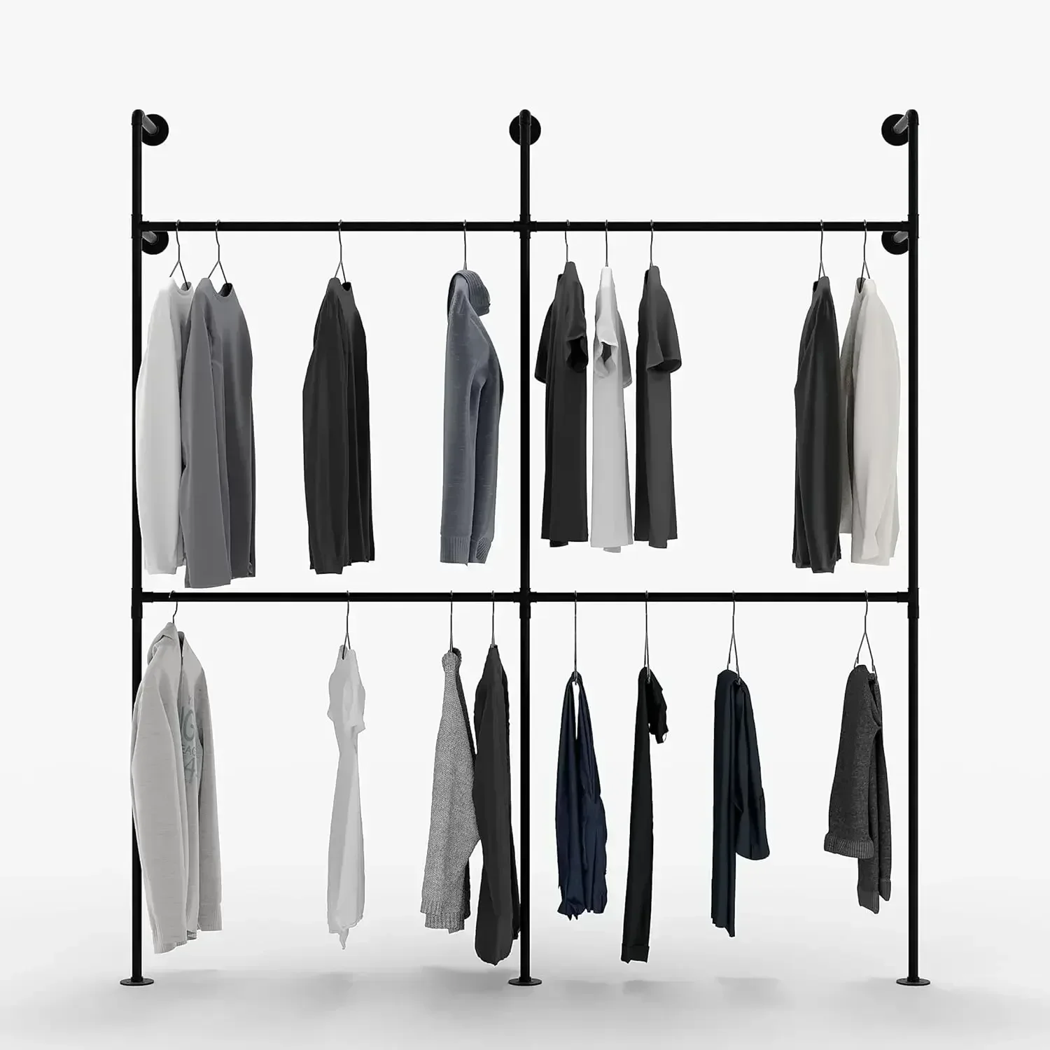 pamo Industrial pipe clothing rack metal black - Wall mounted clothes racks for hanging clothes - Modern walk in closet - KIM II