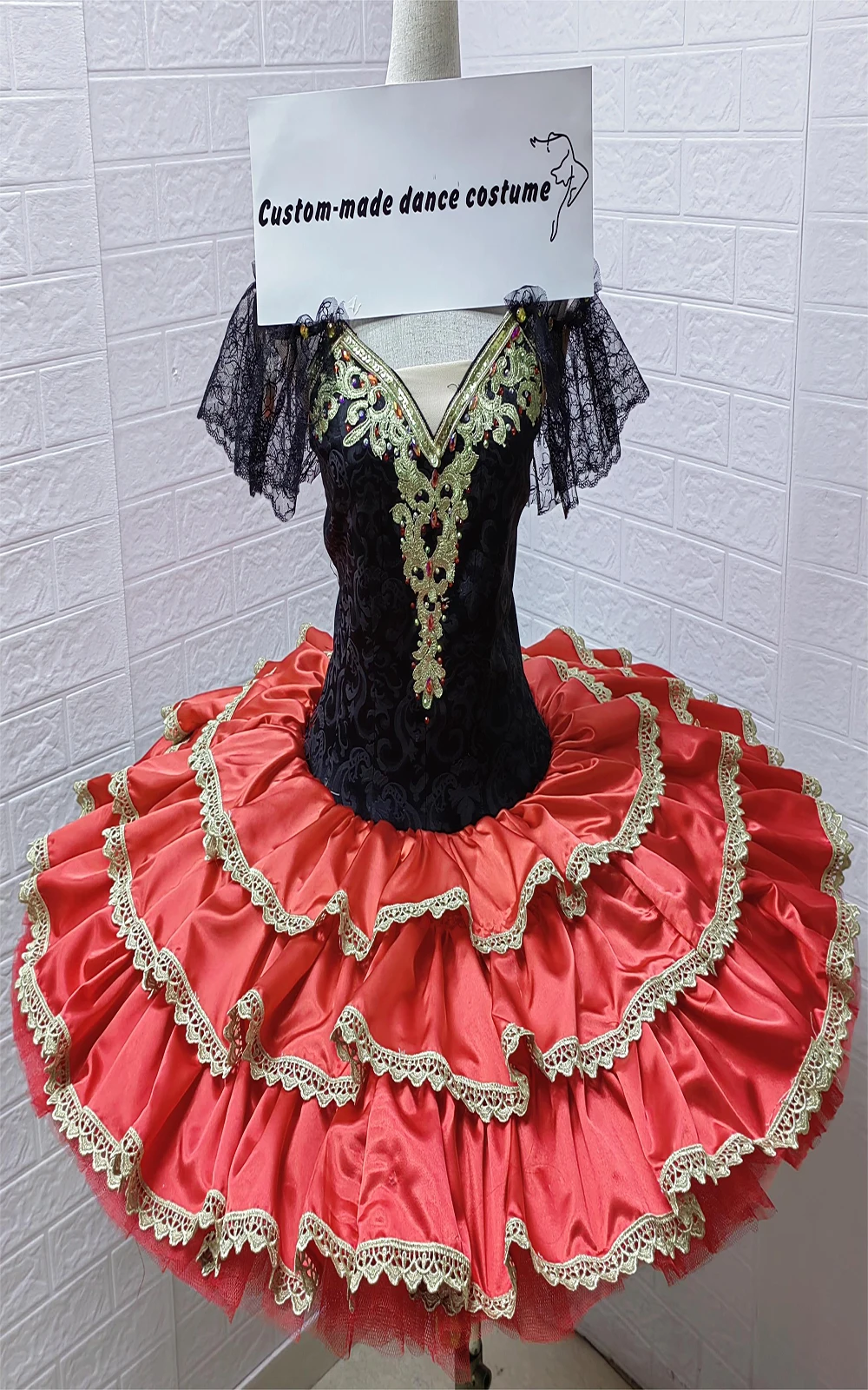 Professional Tutu Red Ballet Black Lace Decorations pancake Adult Performance Don Quixote Competition Costumes for girls