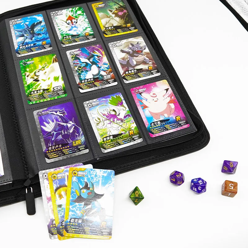 PU Leather Premium Zipper Card Binder White 4/9/12 Pocket 160/360/480 Slots for PTCG Pokemon Yu-Gi-Oh Sports Trading Card Album