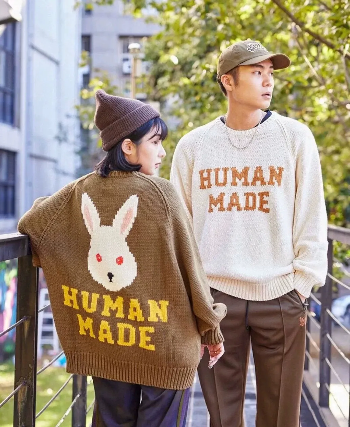 HUMAN MADE Rabbit Graphic Knit Sweater Cotton Acrylic Crew Neck Loose Fit Couple