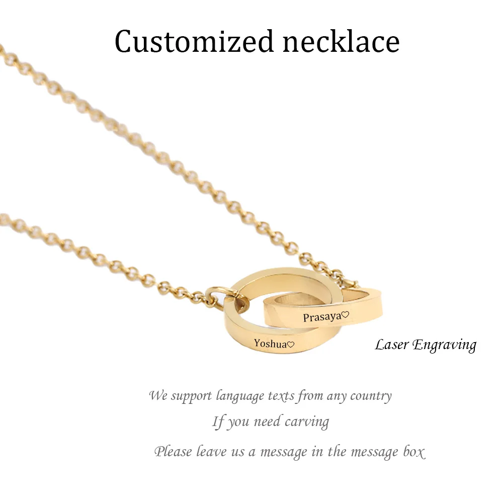 Classic stainless steel hollow double ring carve necklace for women fashion charm friendship  Chain type Jewelry gift