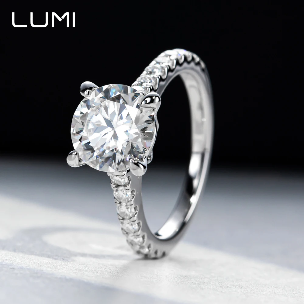 

LUMI 9 мм 3 карата VVS1Муассанит S925 Серебряное кольцо для вечеринки, юбилея, подарка на день рождения, обручальные украшения, 4 когтя, ленты