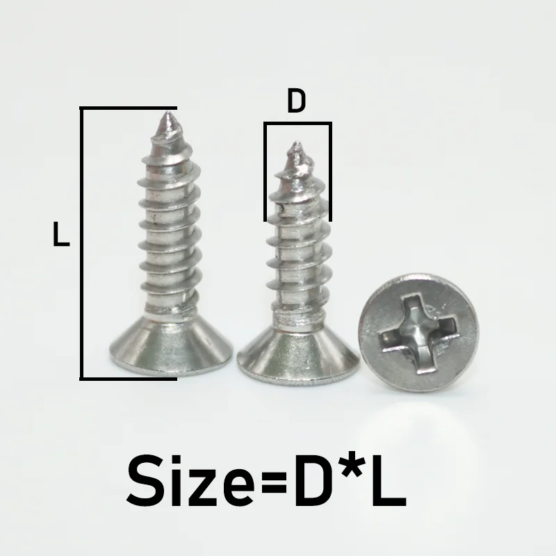 950p M2 M3 M4 Countersunk Head Tapping Screws A2 304 Stainless Steel Small Cross Phillips Flat Head Self-tapping Wood Screw Kit