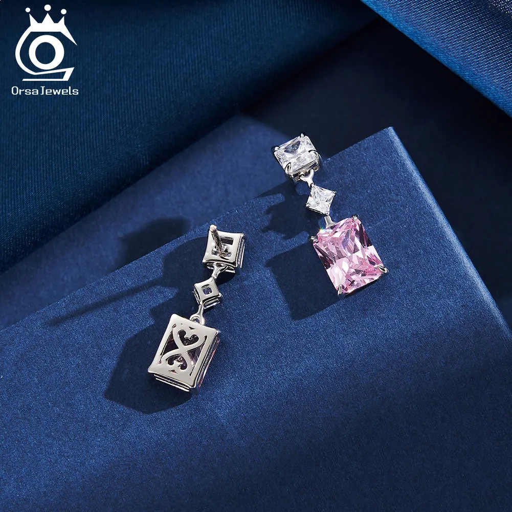 ORSA JEWELS Vintage 5A Clear Pink CZ Dangle Earrings 925 Sterling Silver Ear Drop for Women\'s Rhodium Earrings Jewelry LZE32