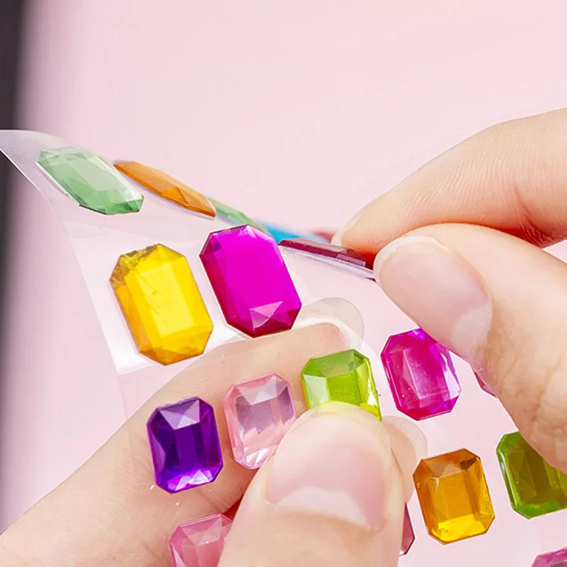 1-6 Blatt 3D-Edelstein-Acryl-Kristall-Aufkleber für Kinder, DIY-Dekoration, selbstklebend, Juwel, Basteln, glitzernde Strass-Aufkleber, Mädchen-Geschenke – Detail 6