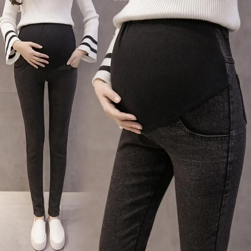 

Pregnant women's pants, elastic slim fit with small feet, black pregnant women's jeans that do not fall off the hook, and leggin