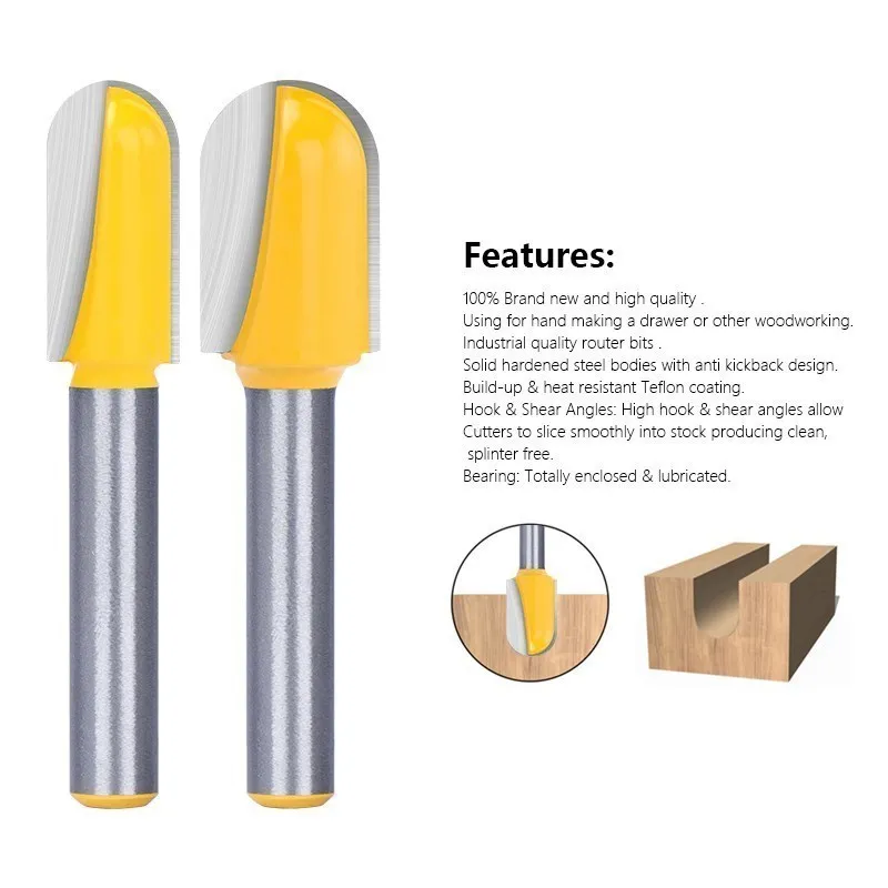 XCAN Slot Milling Cutter 1/4 Shank Ball Nose Router Bit Carbide End Mill Core Box Sloting Milling Cutter for Woodworking Tool