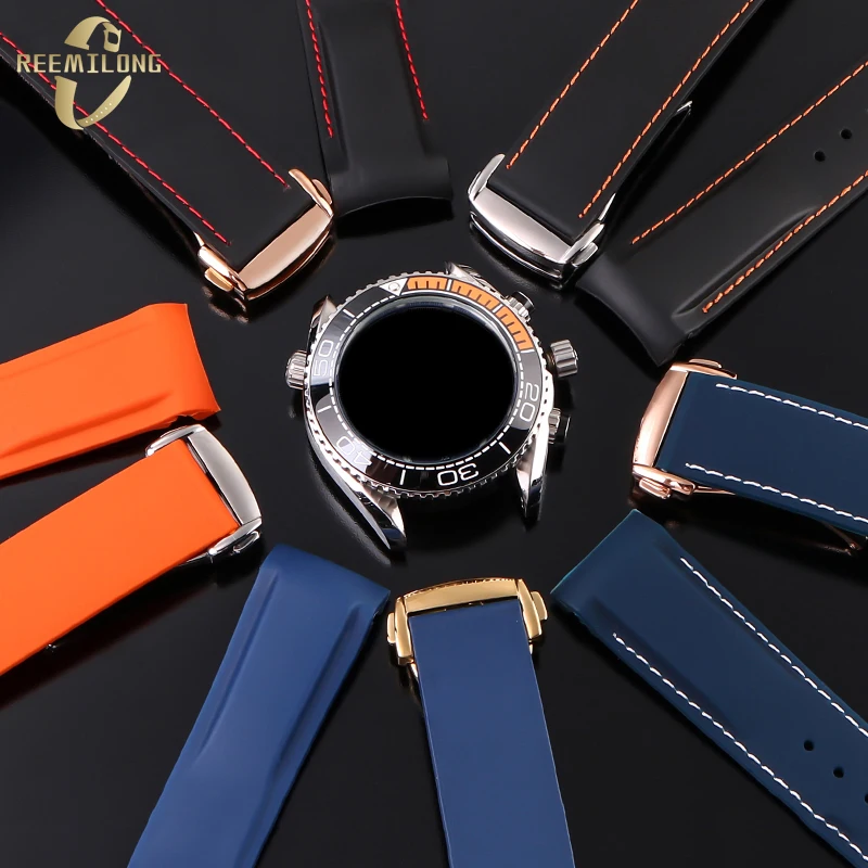 Silicone rubber watch strap 20mm 21mm 22mm waterproof orange blue men watchband For Omega Seamaster diver 300m Planet ocean 600m