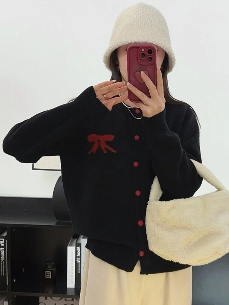 2025 arco jacquard malha cardigan feminino o pescoço único breasted coração botão cardigan camisola moda coreana casual camisola de malha